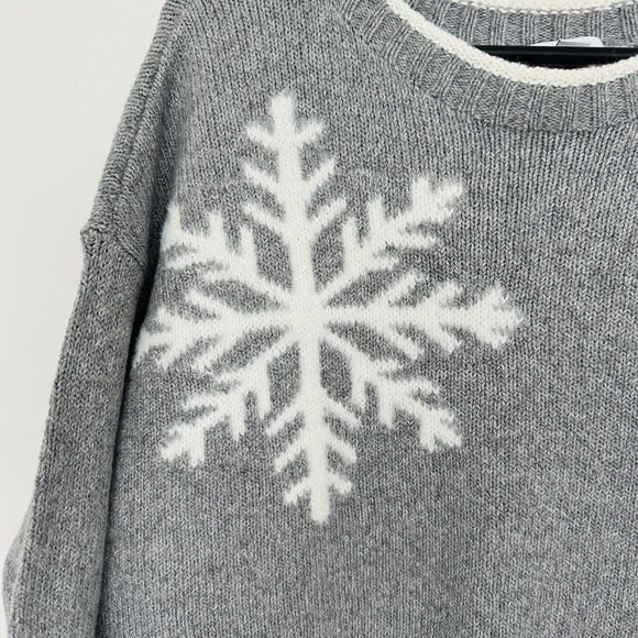 J Jill Sweater Womens Small Gray Chenille Snowflake Intarsia Holiday Rustic Cozy - Picture 2 of 7